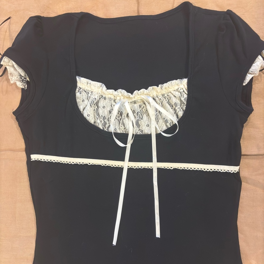 Black and Cream Women's Top.wt-40 - Picture 2 of 10
